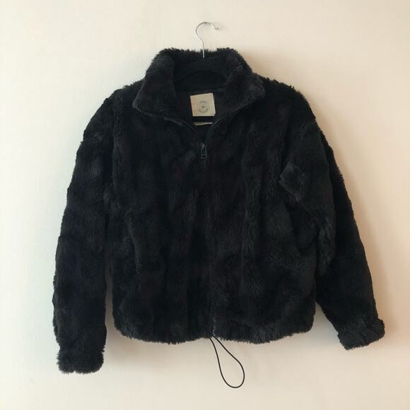 Urban Outfitters Eva Black Faux Fur Cozy Zip-Up Jacket - Picture 2 of 6